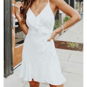 White satin wrap dress